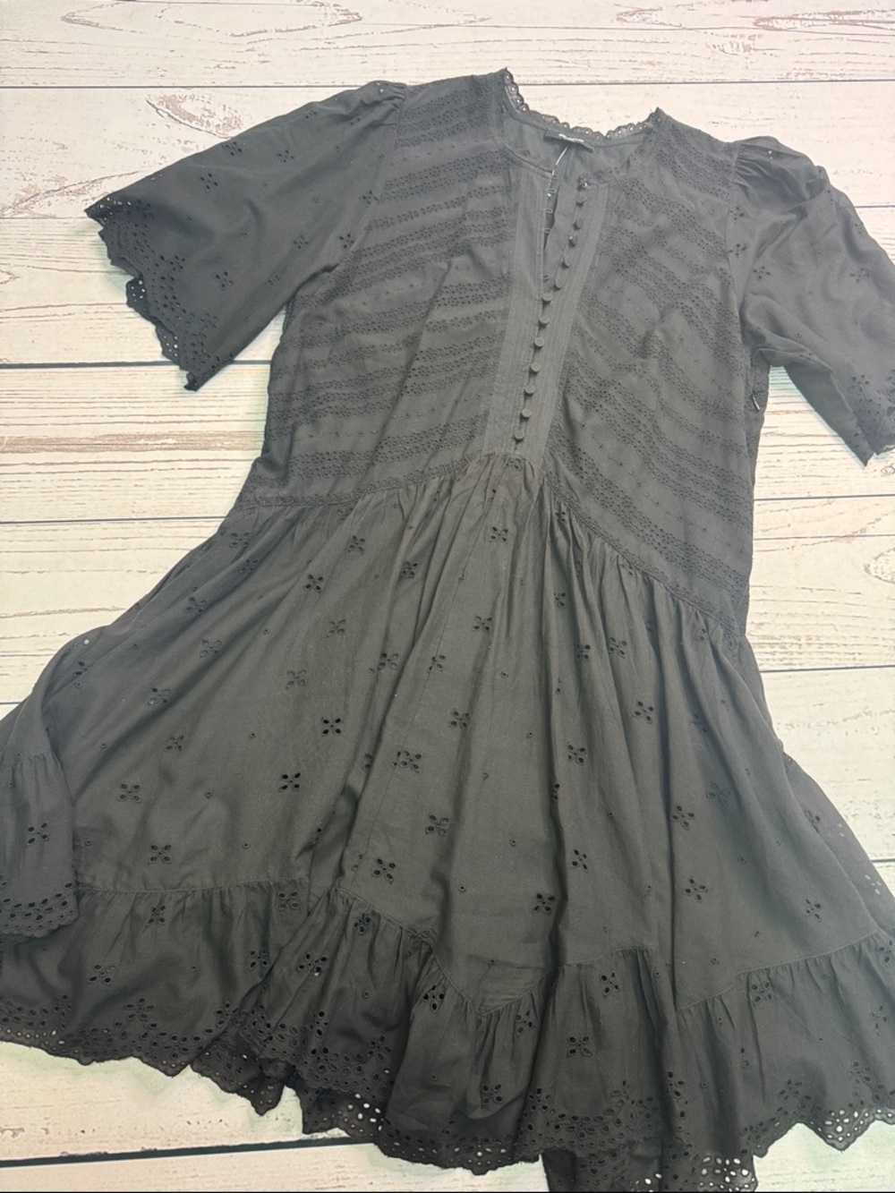Madewell Black Eyelet Flutter Sleeve Cotton Mini Dress Size 14